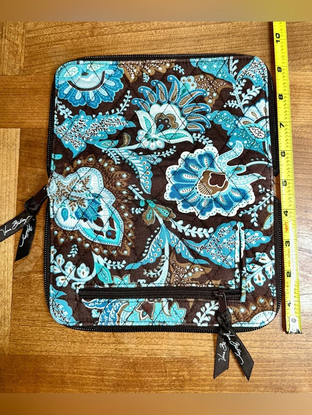 Vera Bradley Brown & Blue (Java Blue Pattern) Floral Zip Wallet Wristlet